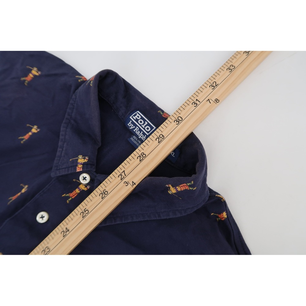 Vintage Polo Ralph Lauren Golf Shirt Mens XL Navy All Over Golfer Print Golf - Picture 9 of 9
